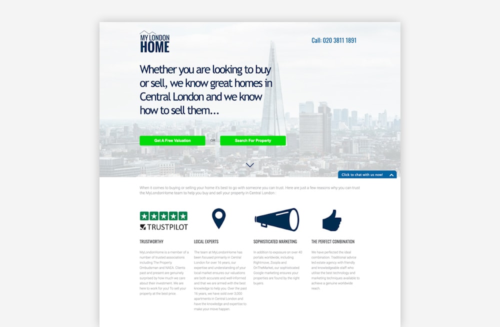 Real Estate Landing Page Examples - MyLondonHome