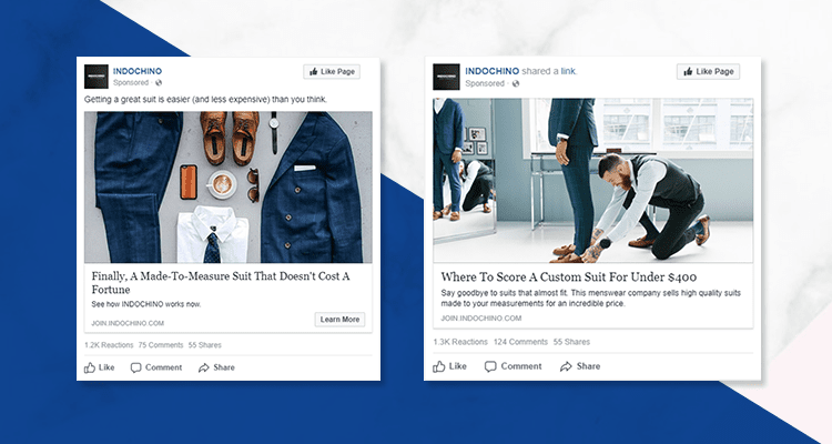 Indochino's example Facebook ads