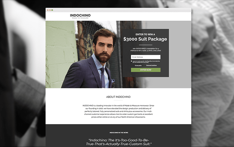 lead gen landing page example from Indochino