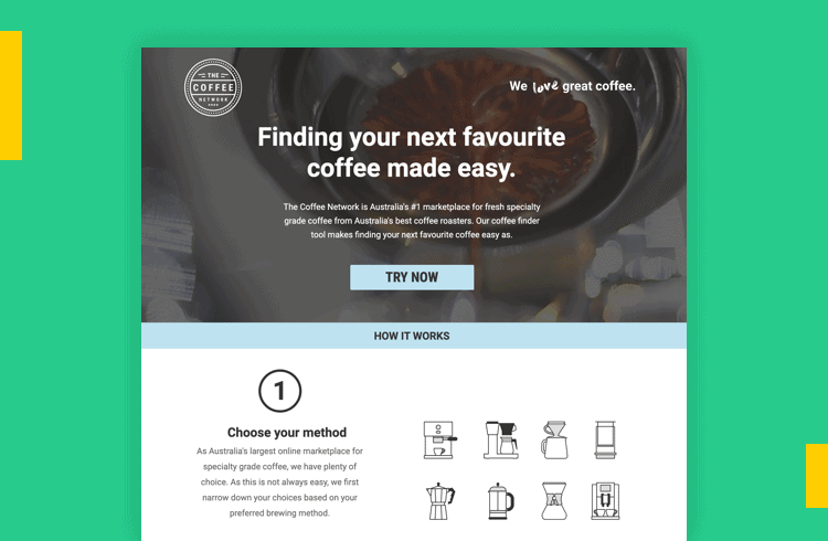 Sales Landing Page Examples - The Coffee Network