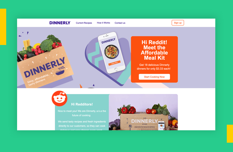 Sales Landing Page Examples - Dinnerly